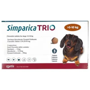 Zoetis Simparica Trio 5-10 Kgs for Dogs | Tick Flea Heartworm Protection Tablets (Pack of 3)