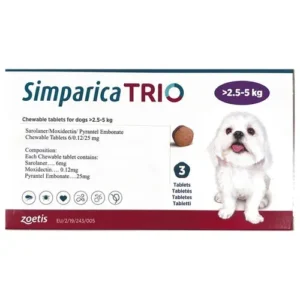 Zoetis Simparica Trio 2.5-5 Kgs for Dogs | Tick Flea Heartworm Protection Tablets (Pack of 3)