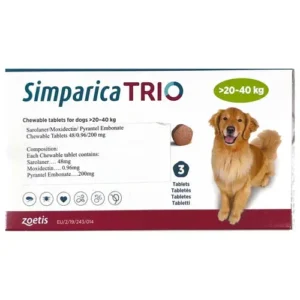 Zoetis Simparica Trio 20-40 Kgs for Dogs | Tick Flea Heartworm Protection Tablets (Pack of 3)