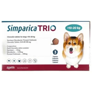Zoetis Simparica Trio 10-20 Kgs for Dogs | Tick Flea Heartworm Protection Tablets (Pack of 3)